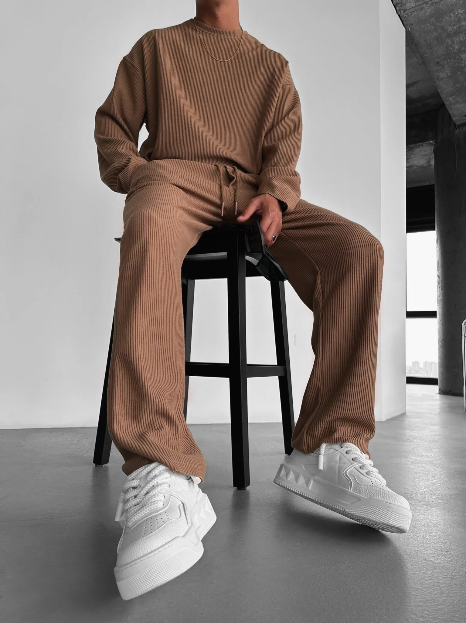 Loose Fit Cord Pant - Brown - Image 5