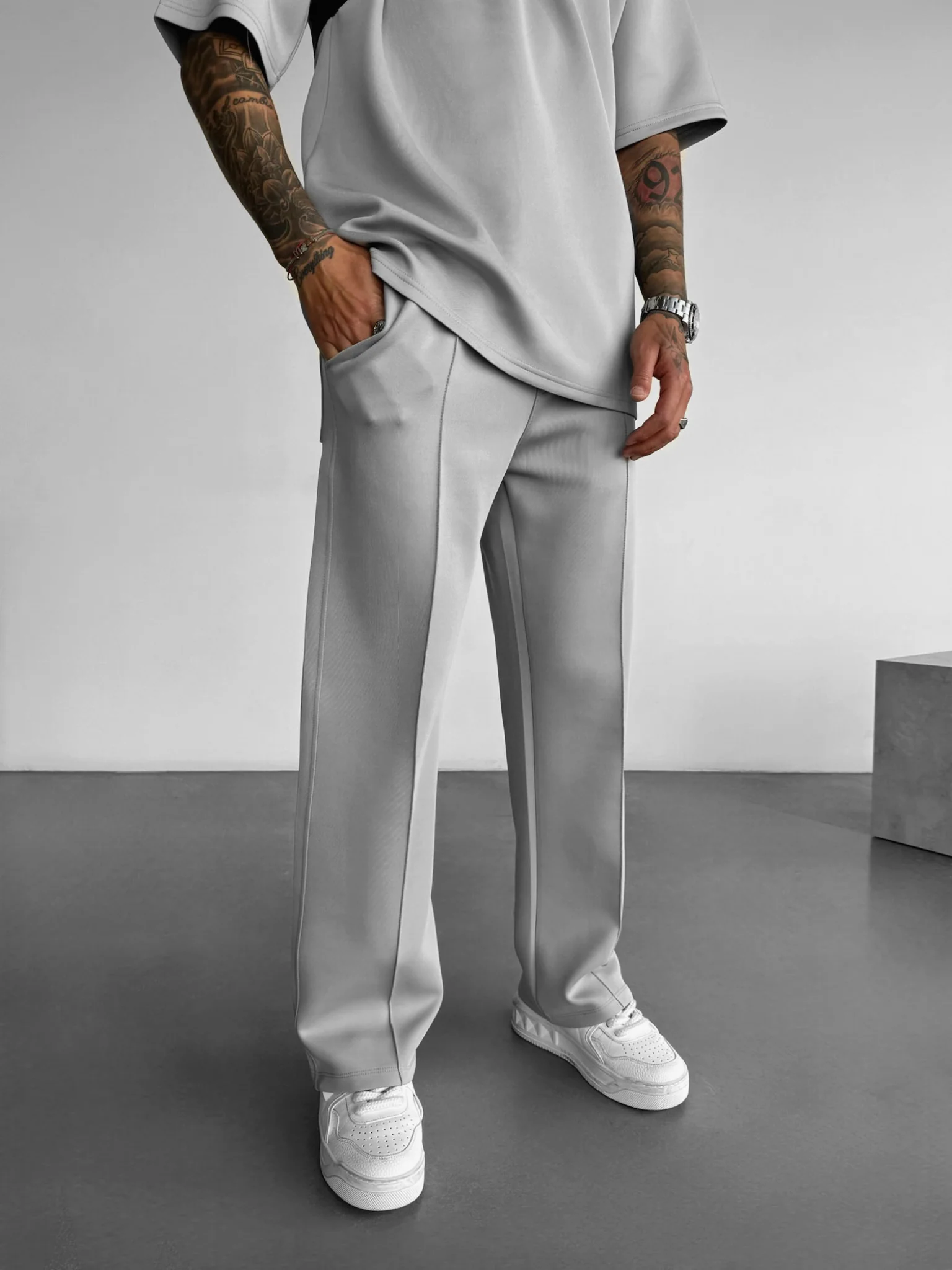 Loose Fit Diver Fabric Trousers - Grey - Image 3